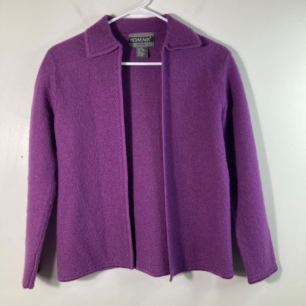 Womens Nouveaux Bolied Wool Button Jacket Cardigan Plum SP Wool